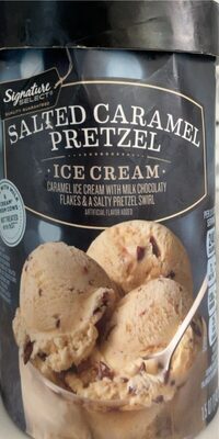 Salted Caramel Pretzel Caramel Ice Cream With Milk Chocolaty Flakes & A Salty Pretzel Swirl, Salted Caramel Pretzel