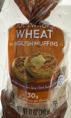 100% Whole Wheat English Muffins, 100% Whole Wheat