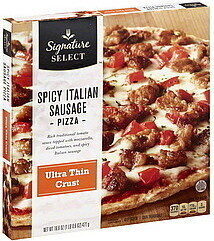 Spicy Italian Sausage Rich Traditional Tomato Sauce Topped With Low-Moisture Mozzarella Cheese, Cooked Spicy Italian Sausage And Diced Tomatoes Ultra Thin Crust Pizza, Spicy Italian Sausage