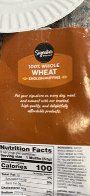 100% Whole Wheat English Muffins, 100% Whole Wheat