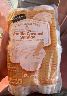 Vanilla Caramel Sundae Flavored Vanilla Ice Cream With Caramel Swirl Ice Cream Cups, Vanilla Caramel Sundae