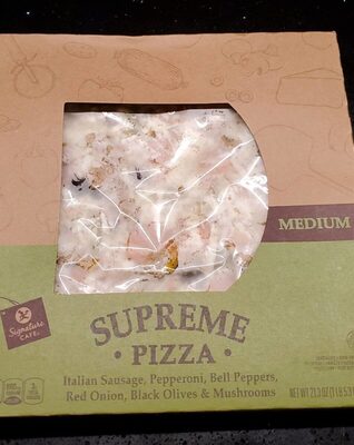 Supreme Italian Sausage, Pepperoni, Bell Peppers, Red Onion, Black Olives & Mushrooms Pizza, Supreme