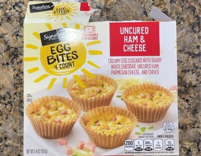 Uncured Ham & Cheese Creamy Egg Custard With Sharp White Cheddar, Uncured Ham, Parmesan Cheese, And Chives Egg Bites, Uncured Ham & Cheese