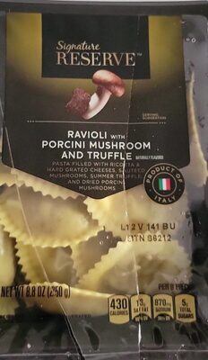 Ravioli With Porcini Mushroom And Truffle Flavored Pasta Filled With Ricotta & Hard Grated Cheeses, Sauteed Mushrooms, Summer Truffle, And Dried Porcini Mushrooms, Ravioli With Porcini Mushroom And Truffle