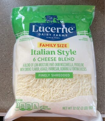 Italian Style A Blend Of Low-Moisture Part-Skim Mozzarella, Provolone With Smoke Flavor, Asiago, Parmesan, Romano & Fontina Finely Shredded 6 Cheese Blend, Italian Style