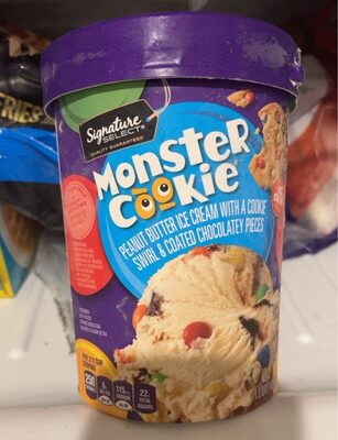 Monster Cookie Peanut Butter Ice Cream With A Cookie Swirl & Coated Chocolaty Pieces, Monster Cookie