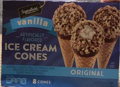 Original Vanilla Ice Cream In A Sugar Cone Dipped In A Chocolate Flavored Coating Topped With Peanuts Ice Cream Cones, Original Vanilla