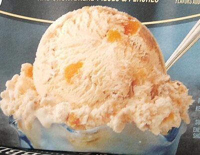 Peach Cobbler Flavored Ice Cream With A Graham Cracker Swirl And Shortbread Pieces & Peaches Ice Cream, Peach Cobbler