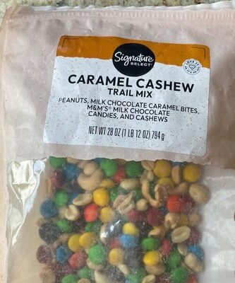 Caramel Cashew Peanuts, Milk Chocolate Caramel Bites, M&M's Milk Chocolate Candies, And Cashews Trail Mix, Caramel Cashew