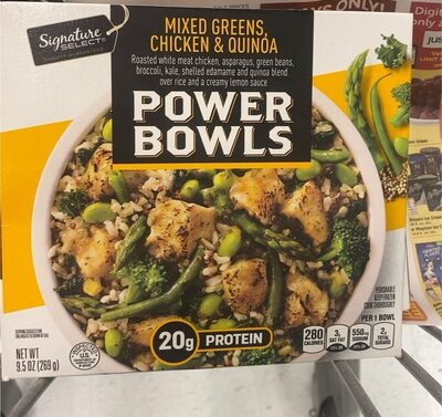 Mixed Greens, Chicken & Quinoa Roasted White Meat Chicken, Asparagus, Green Beans, Broccoli, Kale, Shelled Edamame And Quinoa Blend Over Rice And A Creamy Lemon Sauce Power Bowls, Mixed Greens, Chicken & Quinoa