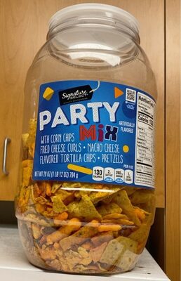 Party Flavored With Corn Chips Fried Cheese Curls, Nacho Cheese Flavored Tortilla Chips, Pretzels Mix, Party