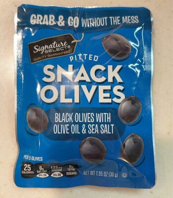 Black Pitted Snack Olives With Olive Oil & Sea Salt, Black With Olive Oil & Sea Salt