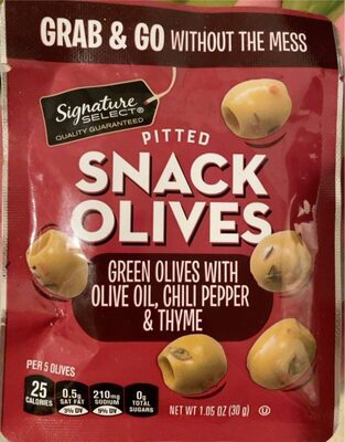 Pitted Snack Green Olives With Olive Oil, Chili Pepper & Thyme, Green Olives With Olive Oil, Chili Pepper & Thyme