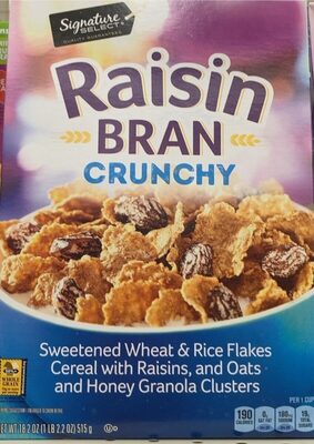 Raisin Bran Crunchy Sweetened Wheat & Rice Flakes Cereal With Raisins, & Oats & Honey Granola Clusters, Raisin Bran