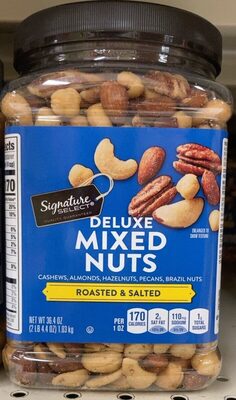 Roasted & Salted Cashews, Almonds, Pecans, Brazil Nuts, Hazelnuts Deluxe Mixed Nuts, Roasted & Salted
