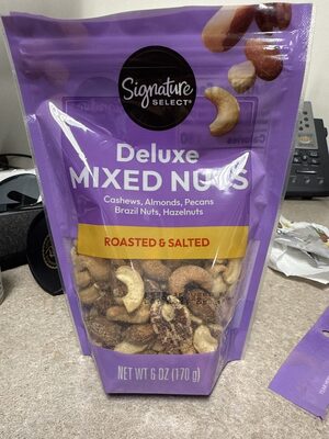 Roasted & Salted Cashews, Almonds, Pecans Brazil Nuts, Hazelnuts Deluxe Mixed Nuts, Roasted & Salted