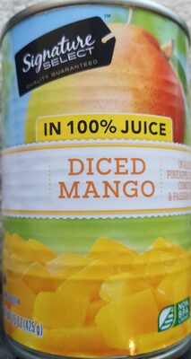 Diced Mango In A Blend Of 100% Pineapple Juice From Concentrate & Passion Fruit Juice, Pineapple Juice & Passion Fruit Juice