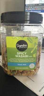 Spicy Wasabi Honey Roasted Sesame Sticks, Roasted Salted Peanuts, Chili Crescents, Wasabi Peas, Rice Crackers, Roasted Salted Cashews Trail Mix, Spicy Wasabi