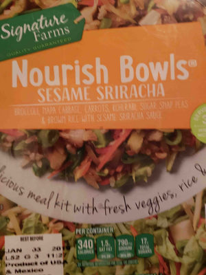 Sesame Sriracha A Blend Of Broccoli Stems, Napa Cabbage, Carrots, Kohlrabi, And Sugar Snap Peas With Individual Packet Of Cooked Brown Rice And Sesame Sriracha Sauce Nourish Bowls, Sesame Sriracha