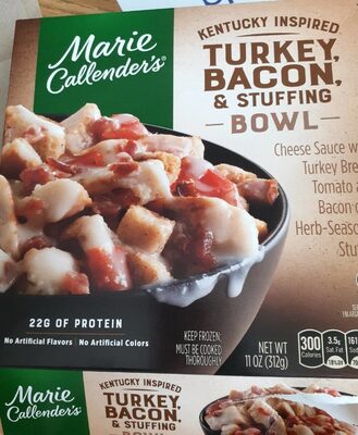Kentucky Inspired Turkey, Bacon, & Stuffing Cheese Sauce With Turkey Breast, Tomato And Bacon Over Herb-Seasoned Stuffing Bowl, Kentucky Inspired Turkey, Bacon, & Stuffing