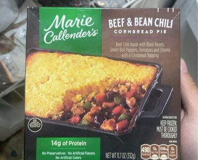 Beef & Bean Chili Made With Black Beans, Green Bell Peppers, Tomatoes And Onions With A Cornbread Topping Pie, Beef & Bean Chili