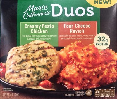Marie Callender's Duos Creamy Pesto Chicken & Four Cheese Ravioli, Frozen Meal, 14 OZ