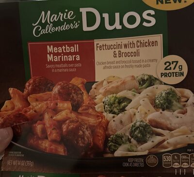 Marie Callender's Duos, Meatball Marinara & Fettuccini with Chicken & Broccoli, Frozen Meal, 14 oz.