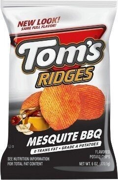 Tom's Ridges Potato Chips, Mesquite BBQ, 5.5 Oz Bag