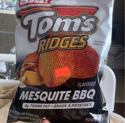 Tom's Ridges Potato Chips, Mesquite BBQ, 2.5 Oz Snack Bag