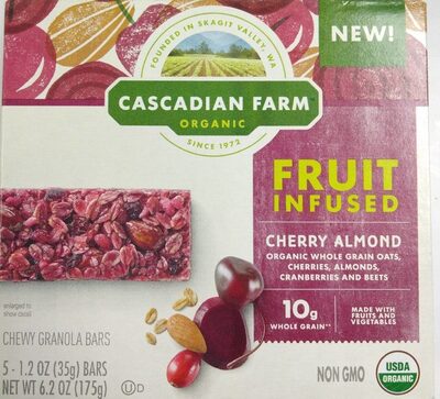 Cherry Almond Organic Whole Grain Oats, Cherries, Almonds, Cranberries And Beets Fruit Infused Chewy Granola Bars, Cherry Almond