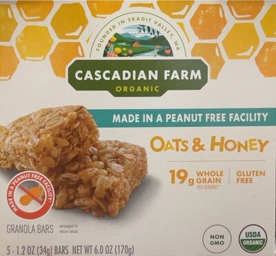 Cascadian Farm Organic Oats & Honey Granola Bar Made in a Peanut Free Facility 5 Count