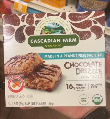 Cascadian Farm Organic Chocolate Drizzle Granola Bar Made in a Peanut Free Facility 5 Count