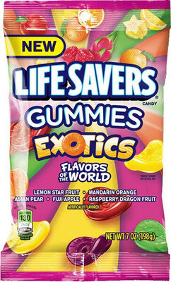 Flavors Of The World Exotics Gummies Candy, Lemon Star Fruit, Mandarin Orange, Asian Pear, Fuji Apple, Raspberry Dragon Fruit
