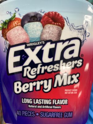 Berry Mix Strawberry Freeze, Raspberry Rush, Blueberry Blast Refreshers Sugarfree Gum, Berry Mix
