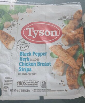 Black Pepper Herb Seasoned Fully Cooked Chicken Breast Strips With Rib Meat, Black Pepper Herb Seasoned