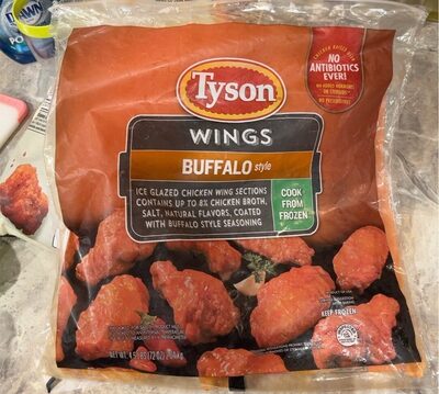 Buffalo Style Ice Glazed Chicken Wing Sections Contains Up To 8% Chicken Broth, Salt, Natural Flavors, Coated With Buffalo Style Seasoning Wings, Buffalo Style