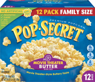 Pop Secret Microwave Popcorn, Movie Theater Butter, Flavor, 3 Oz Sharing Bags, 12 Ct