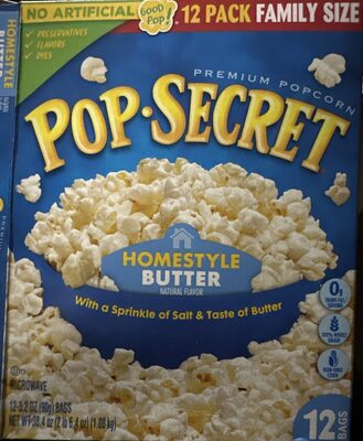 Pop Secret Microwave Popcorn, Homestyle Butter Flavor, 3.2 Oz Sharing Bags, 12 Ct