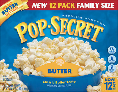 Pop Secret Microwave Popcorn, Butter Flavor, 3.2 Oz Sharing Bags, 12 Ct