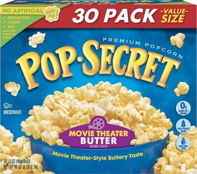 Pop Secret Microwave Popcorn, Movie Theater Butter Flavor, 3 Oz Sharing Bags, 30 Ct