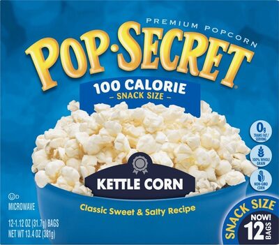 Pop Secret Popcorn, Kettle Corn Microwave Popcorn, 100 Calorie Snack Bags, 12 Ct