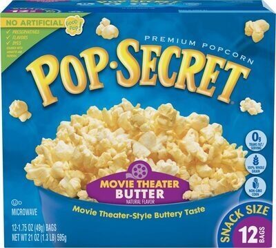 Pop Secret Microwave Popcorn, Movie Theater Butter Flavor, 1.75 Oz Snack Bags, 12 Ct