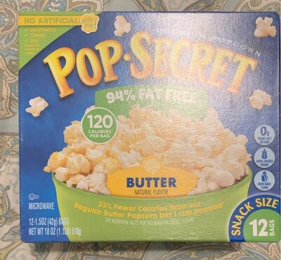 Pop Secret Microwave Popcorn, 94% Fat Free Butter Flavor, 1.5 Oz Snack Bags, 12 Ct