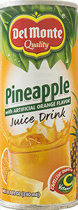 Del Monte, Pineapple Juice Drink, Artificial Orange Flavor, Artificial Orange Flavor