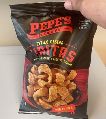 Red Pepper Seasoned Home Style Pork Cracklin Strips, Red Pepper