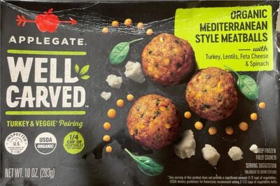 Organic Mediterranean Style Meatballs With Turkey, Lentils, Feta Cheese & Spinach, Turkey, Lentils, Feta Cheese & Spinach