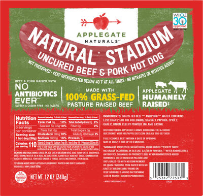 Natural Stadium Uncured Beef & Pork Hot Dog, Uncured Beef & Pork