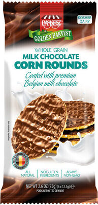 Whole Grain Milk Chocolate Corn Rounds Coated With Premium Belgian Milk Chocolate, Whole Grain Milk Chocolate