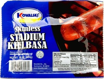Kowalski skinless stadium kielbasa,natural smoke and bun-size.