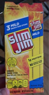 Slim Jim Smoked Meat Sticks, Mild Flavor, 5g Protein Per Serving, Snack Size, 0.28 oz. (3-Count)